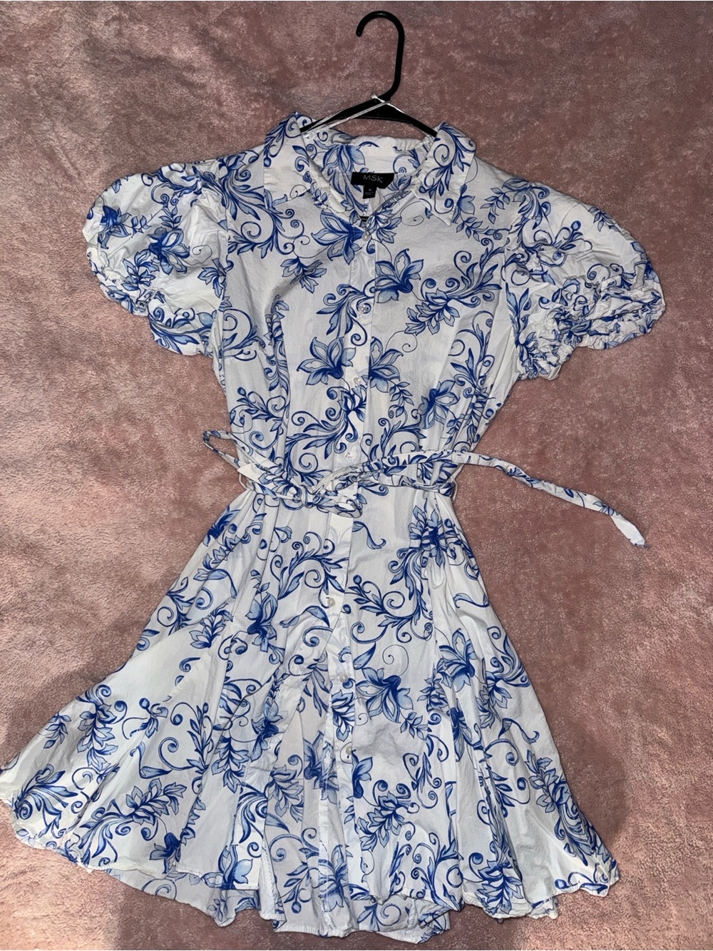 MSK White Dress with Blue Floral Print